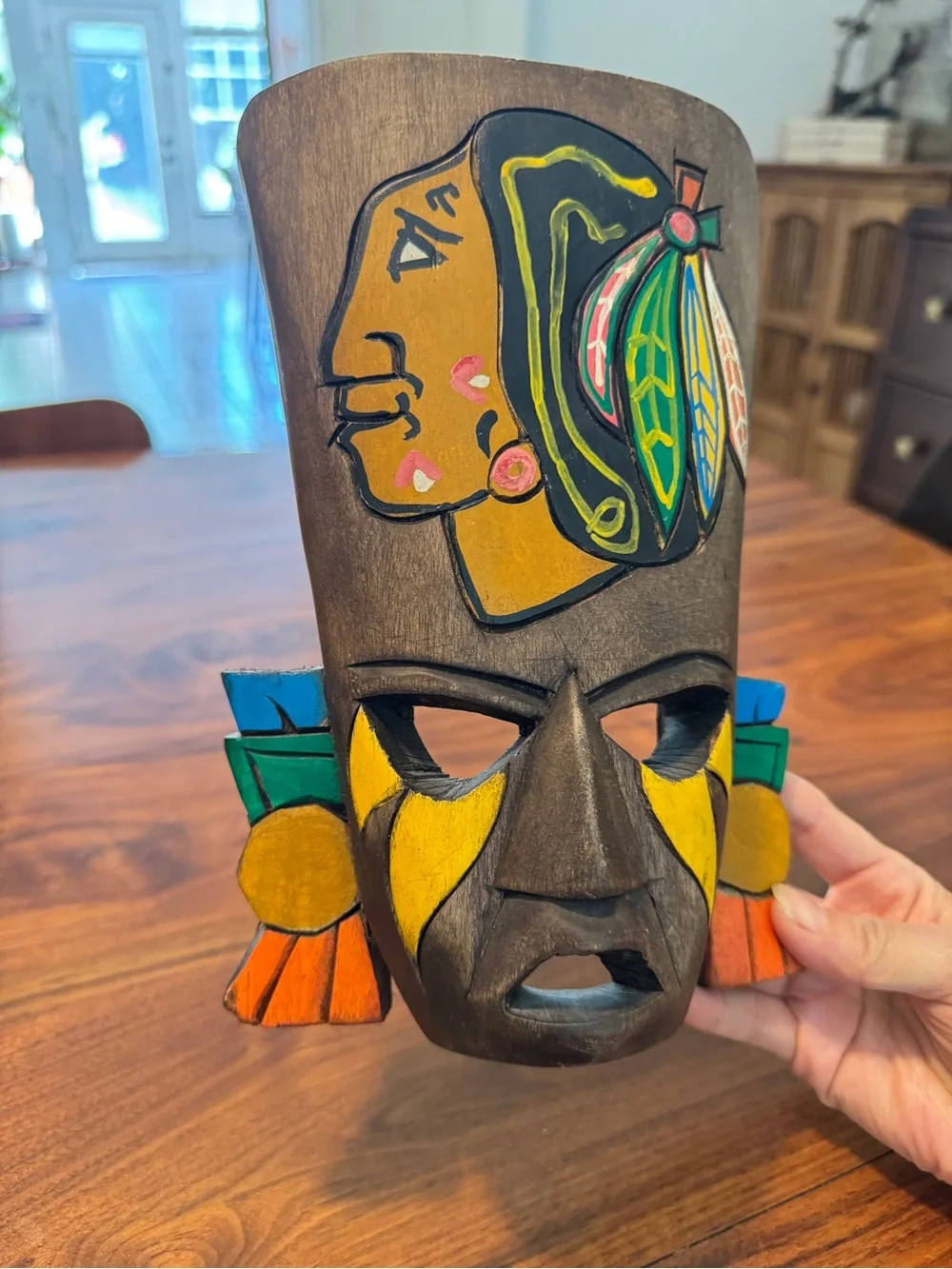 hand-carved and painted Mexican folk art wall mask Wall Decor 9